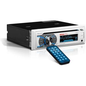 imageBOSS Audio Systems MR500UABS Marine Boat Stereo  Single Din Bluetooth CD DVD Player AMFM Radio Receiver USBWhite