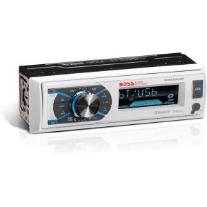imageBOSS Audio Systems MR762BRGB Marine Boat Stereo  Single Din Bluetooth CD DVD Player AM FM Radio Receiver Weatherproof Multicolor IlluminationWhite Receiver wo CD