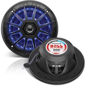 imageBOSS Audio Systems MRGB65S 65 Inch Marine Boat Stereo Speakers  200 Watts Max per pair Coaxial 2 Way Full Range 4 Ohms Weatherproof MultiColor Illumination Sold In PairsBlack