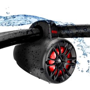 imageBOSS Audio Systems MRWT40RGB 4 Inch Marine Wake Tower Speakers  Full Range 2Way IPX5 Rated Multicolor Illumination Sold in Pairs4 inch Speakers RGB 400W
