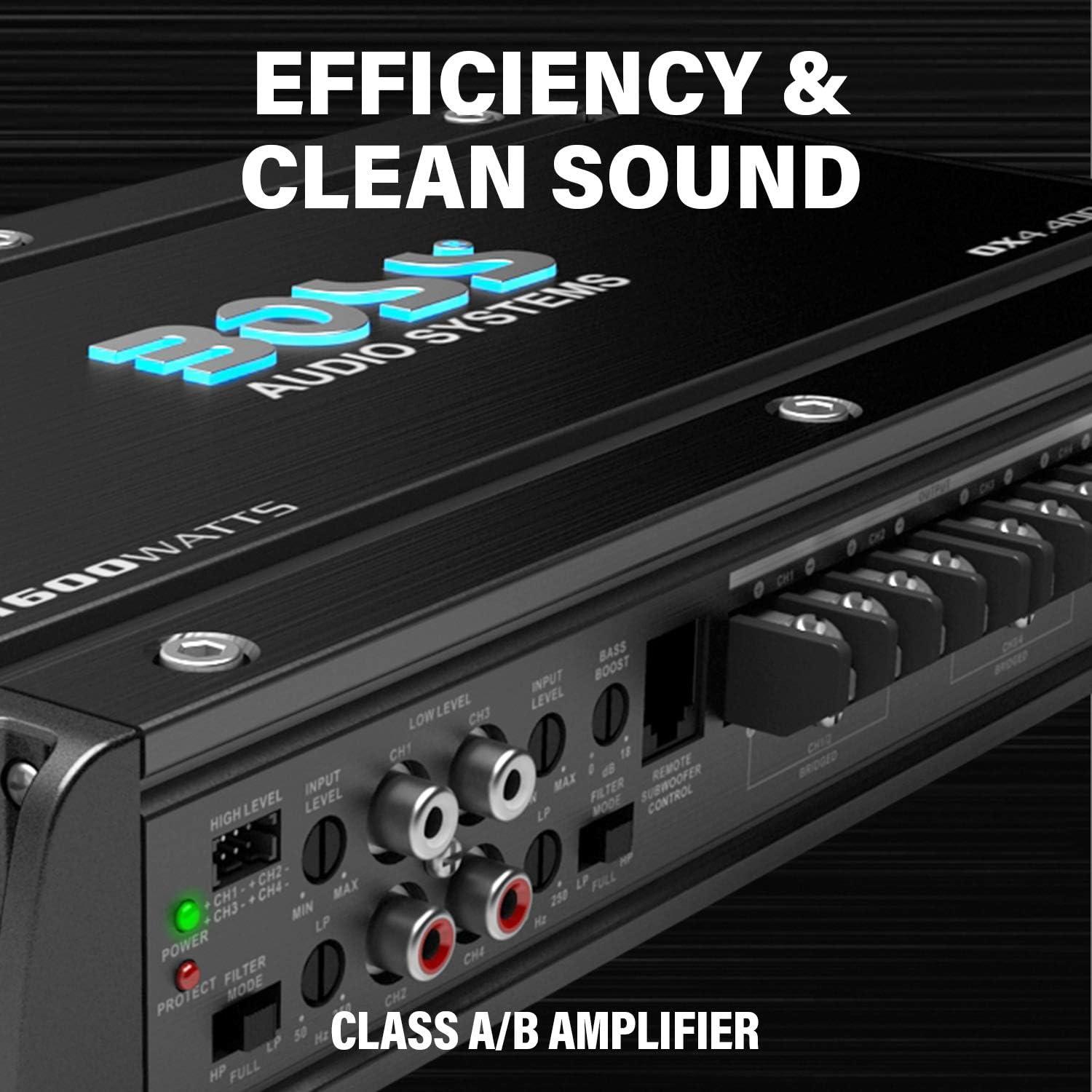 imageBOSS Audio Systems OX4400 4 Channel Class AB Car Amplifier  1600 High Output LowHigh Level Inputs Low Pass Crossover Add Bass to Your Subwoofer1600W 4Channel