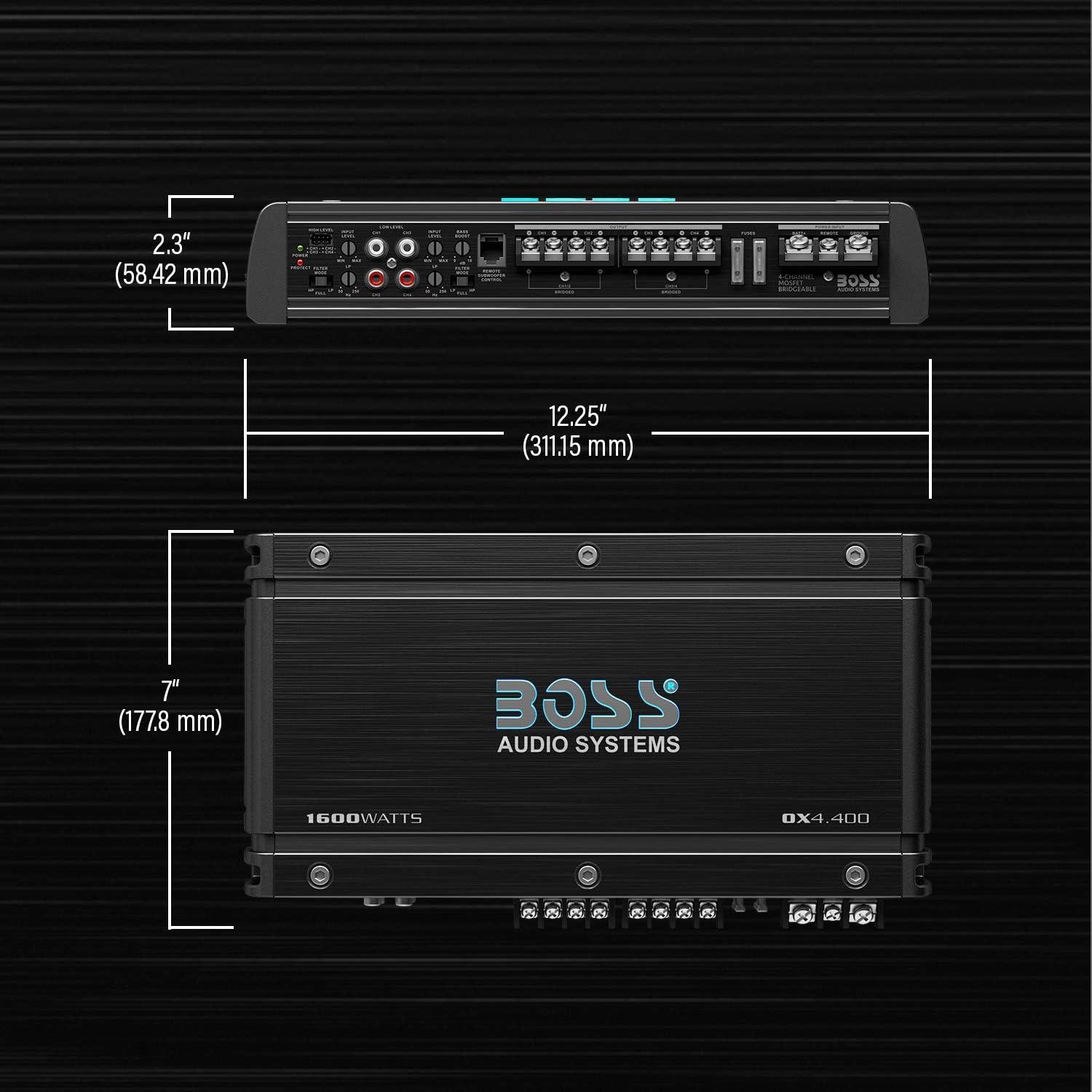 imageBOSS Audio Systems OX4400 4 Channel Class AB Car Amplifier  1600 High Output LowHigh Level Inputs Low Pass Crossover Add Bass to Your Subwoofer1600W 4Channel