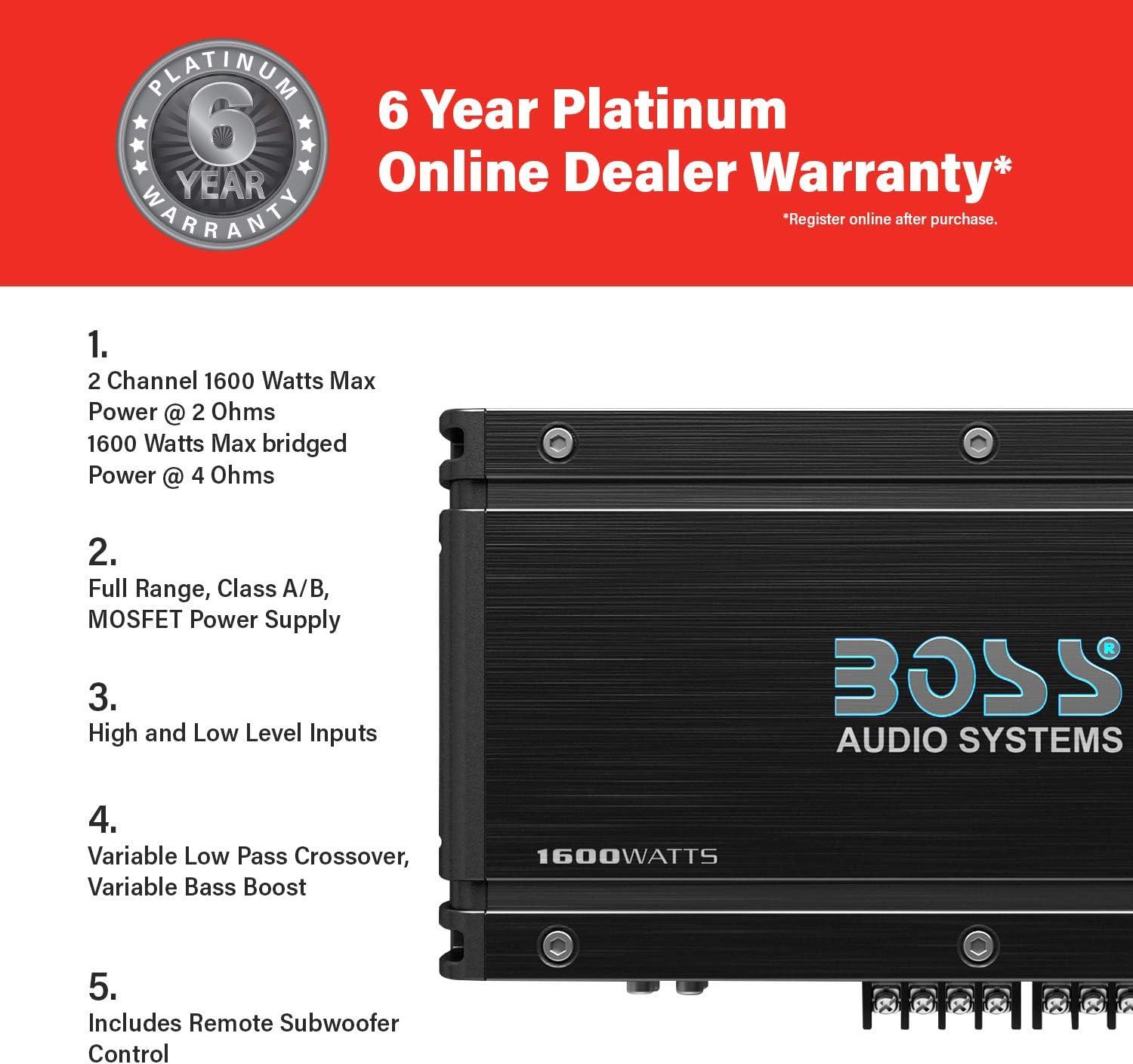 imageBOSS Audio Systems OX4400 4 Channel Class AB Car Amplifier  1600 High Output LowHigh Level Inputs Low Pass Crossover Add Bass to Your Subwoofer1600W 4Channel