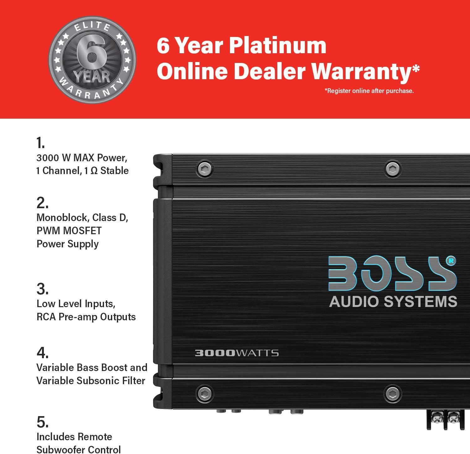 imageBOSS Audio Systems OX4400 4 Channel Class AB Car Amplifier  1600 High Output LowHigh Level Inputs Low Pass Crossover Add Bass to Your Subwoofer3000W Monoblock