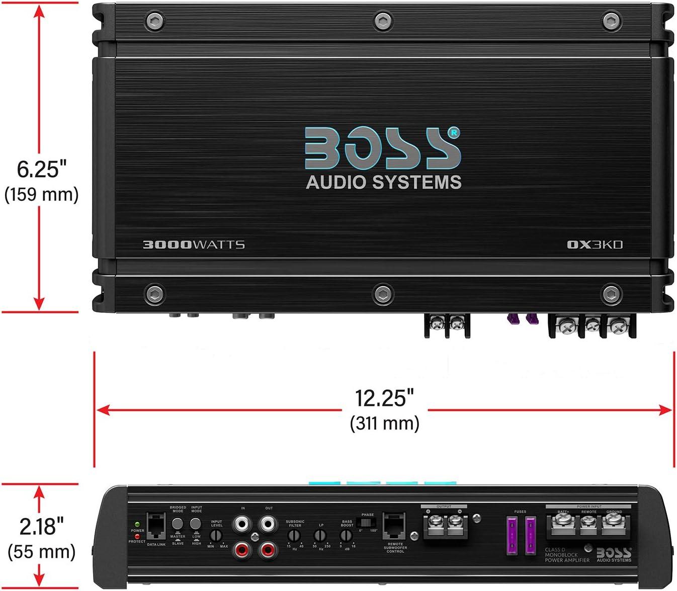 imageBOSS Audio Systems OX4400 4 Channel Class AB Car Amplifier  1600 High Output LowHigh Level Inputs Low Pass Crossover Add Bass to Your Subwoofer3000W Monoblock