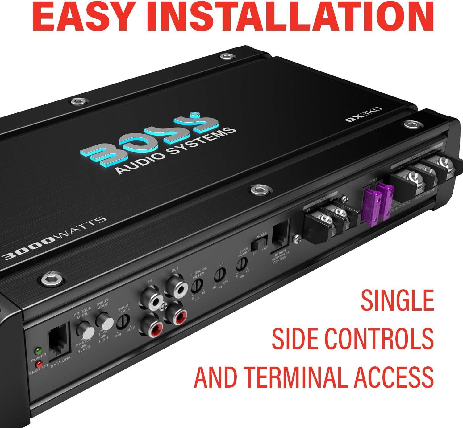 imageBOSS Audio Systems OX4400 4 Channel Class AB Car Amplifier  1600 High Output LowHigh Level Inputs Low Pass Crossover Add Bass to Your Subwoofer3000W Monoblock