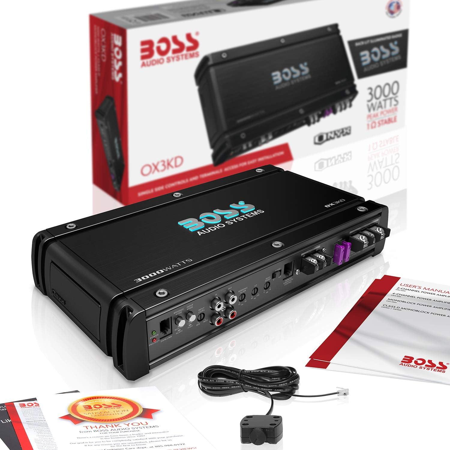 imageBOSS Audio Systems OX4400 4 Channel Class AB Car Amplifier  1600 High Output LowHigh Level Inputs Low Pass Crossover Add Bass to Your Subwoofer3000W Monoblock