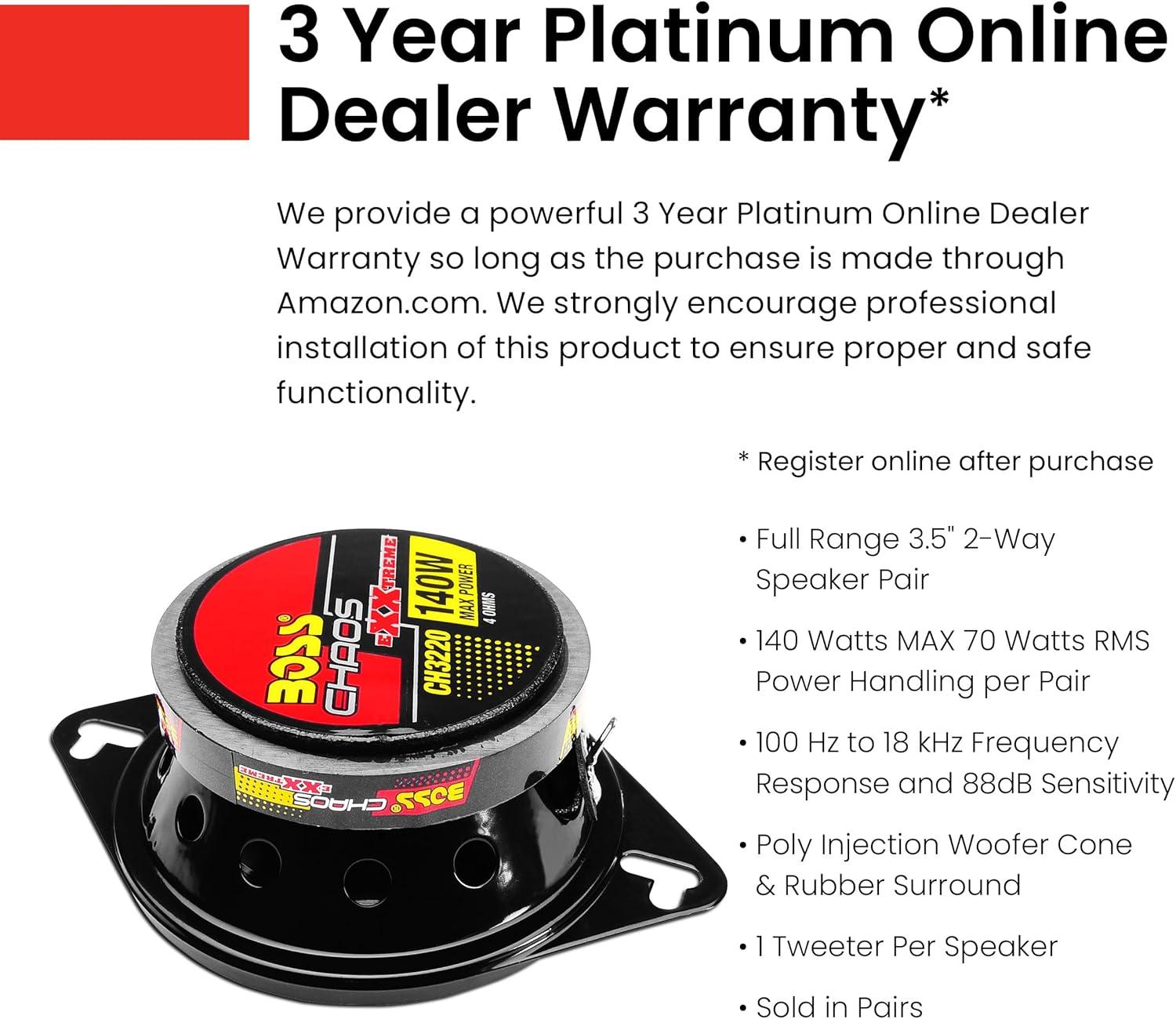 imageBOSS Audio Systems CH3220 35 Inch Car Door Speakers  140 Watts Max per pair Coaxial 2 Way Full Range 4 Ohms Sold in Pairs Bocinas Para Carro35 Red