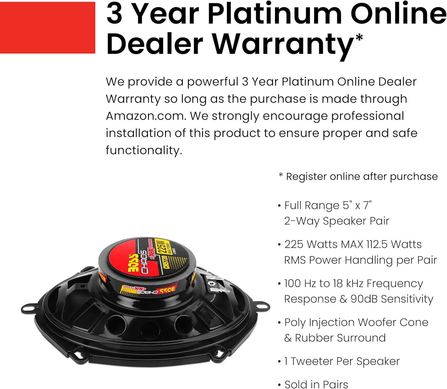imageBOSS Audio Systems CH5720 Chaos Series 5 x 7 Inch Car Door Speakers  225 Watts Max per Pair Coaxial 2 Way Full Range 4 Ohms Sold in Pairs Bocinas para Carro