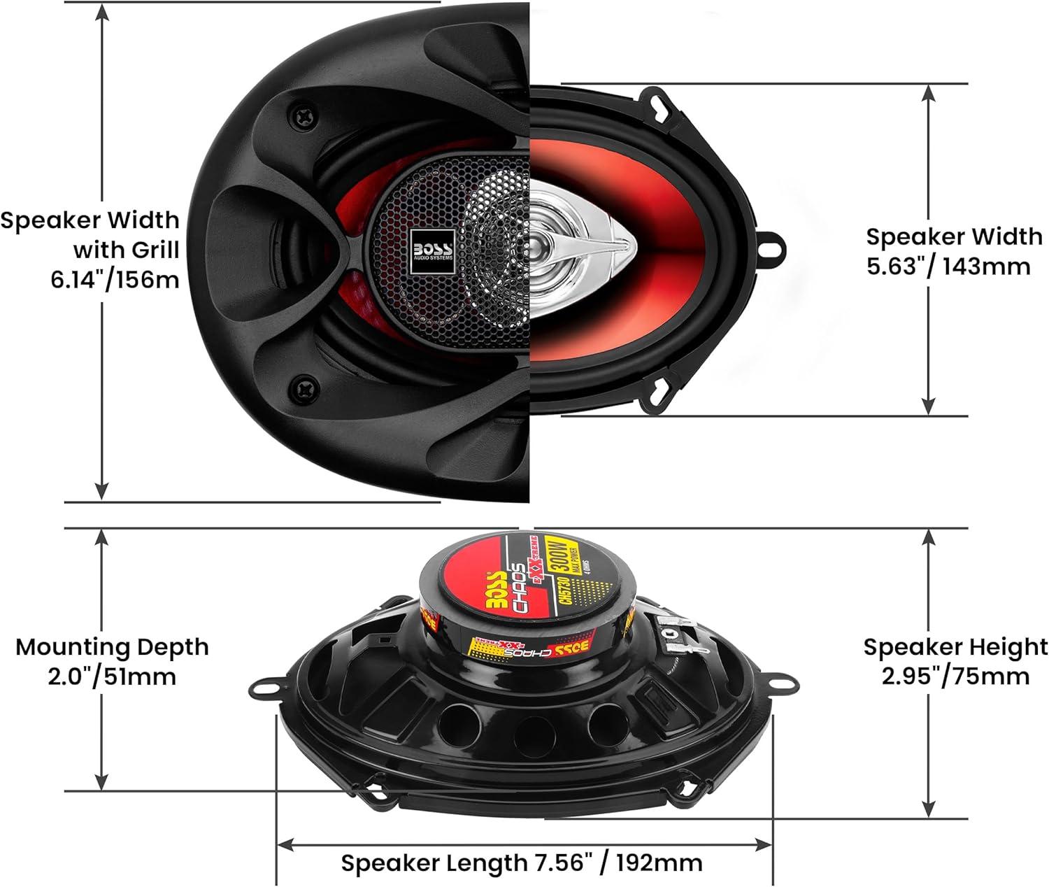 imageBOSS Audio Systems CH5720 Chaos Series 5 x 7 Inch Car Door Speakers  225 Watts Max per Pair Coaxial 2 Way Full Range 4 Ohms Sold in Pairs Bocinas para Carro