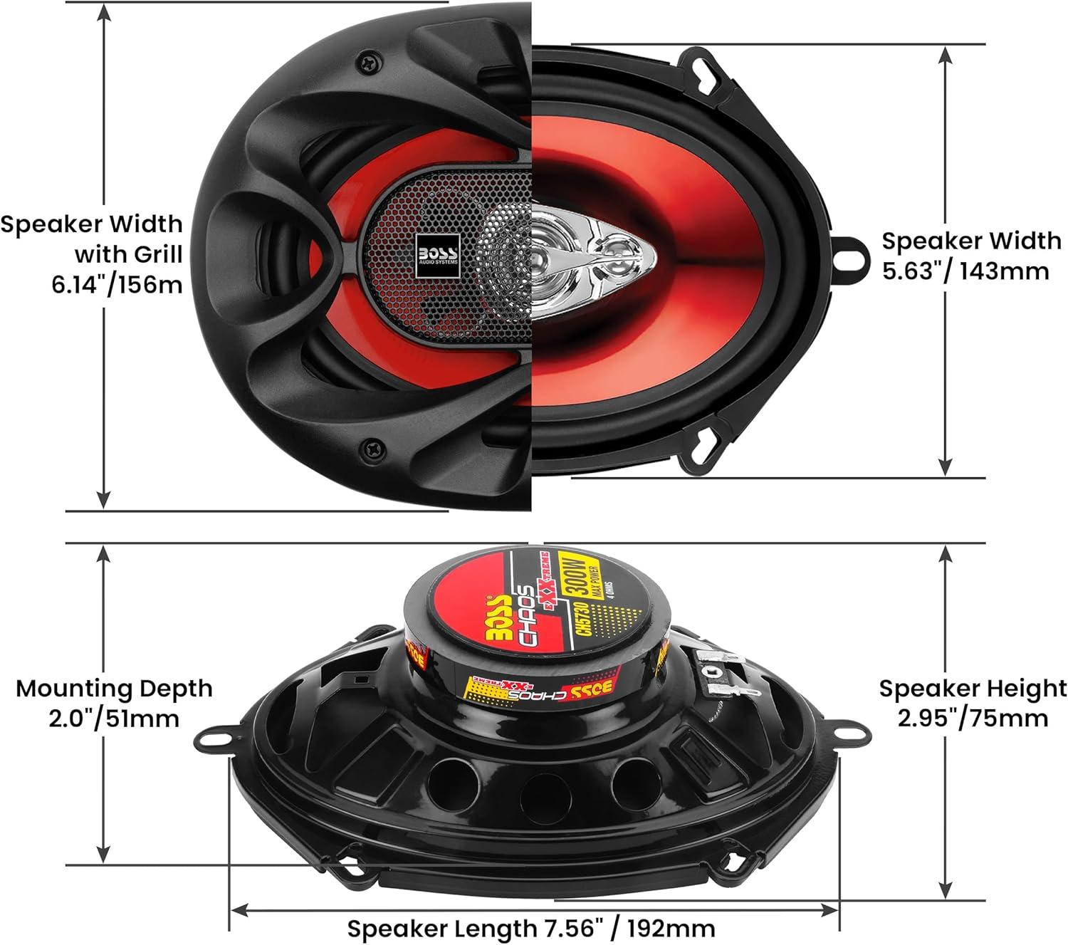 imageBOSS Audio Systems CH5730 5 x 7 Inch Car Door Speakers  300 Watts Max Coaxial 3 Way Full Range 4 Ohms Sold in Pairs