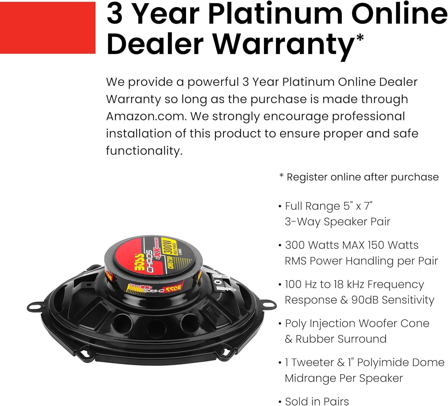 imageBOSS Audio Systems CH5730 5 x 7 Inch Car Door Speakers  300 Watts Max Coaxial 3 Way Full Range 4 Ohms Sold in Pairs