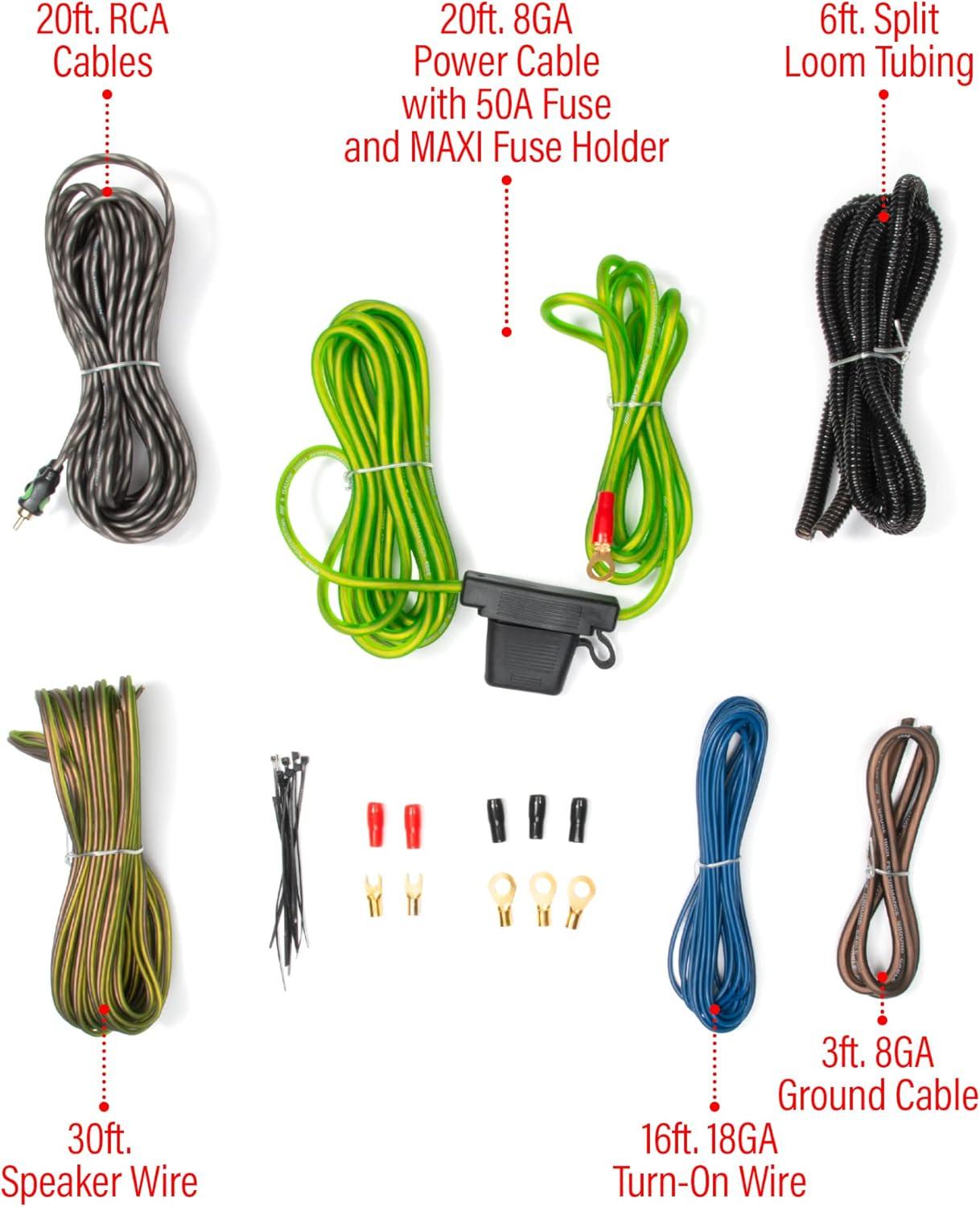 imageBOSS Audio Systems KIT20 0 Gauge Amplifier Installation Wiring Kit  A Car Amplifier Wiring Kit Helps You Make Connections and Brings Power to Your Radio Subwoofers and Speakers8 Gauge Powersports