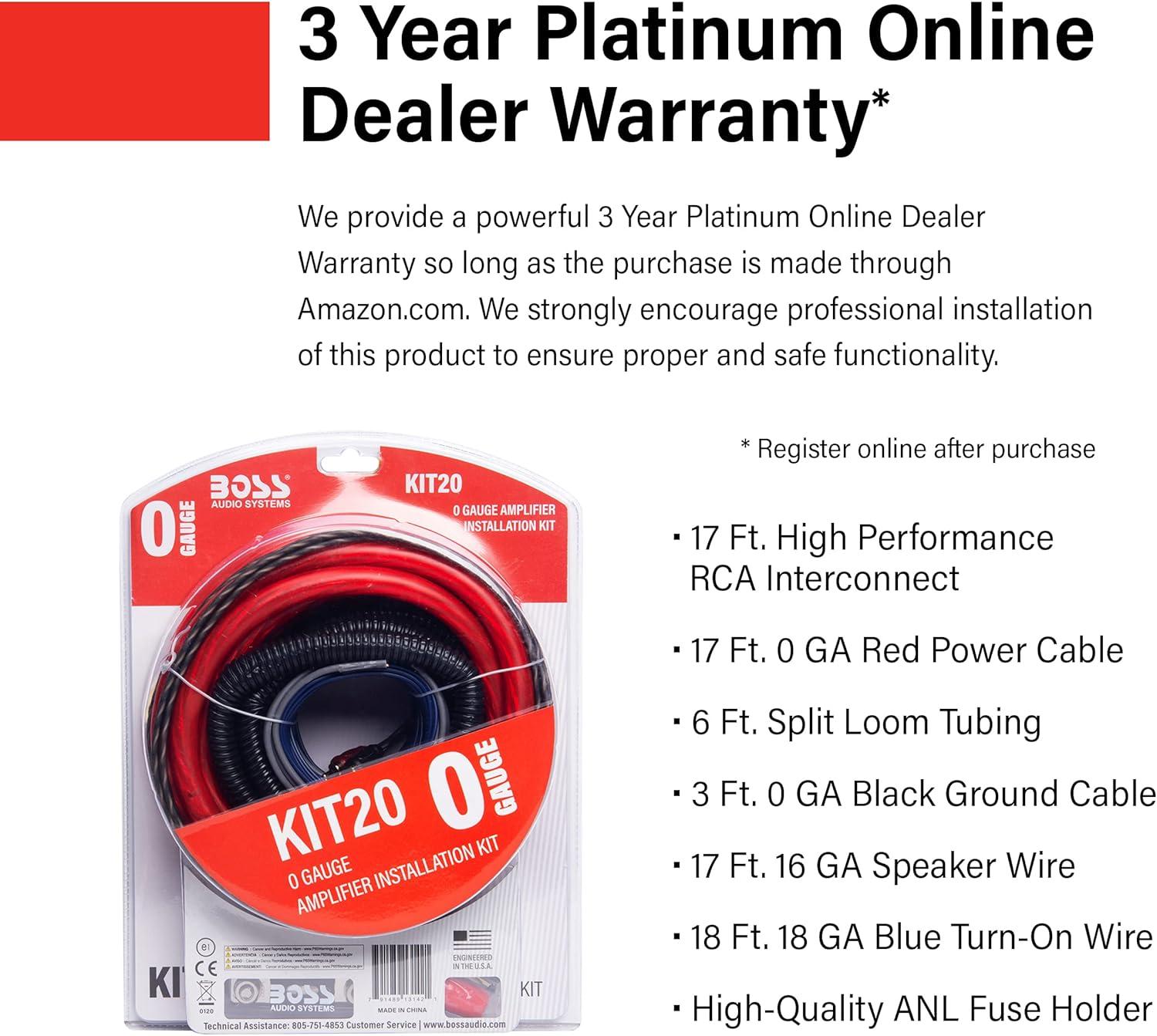 imageBOSS Audio Systems KIT20 0 Gauge Amplifier Installation Wiring Kit  A Car Amplifier Wiring Kit Helps You Make Connections and Brings Power to Your Radio Subwoofers and Speakers0 Gauge