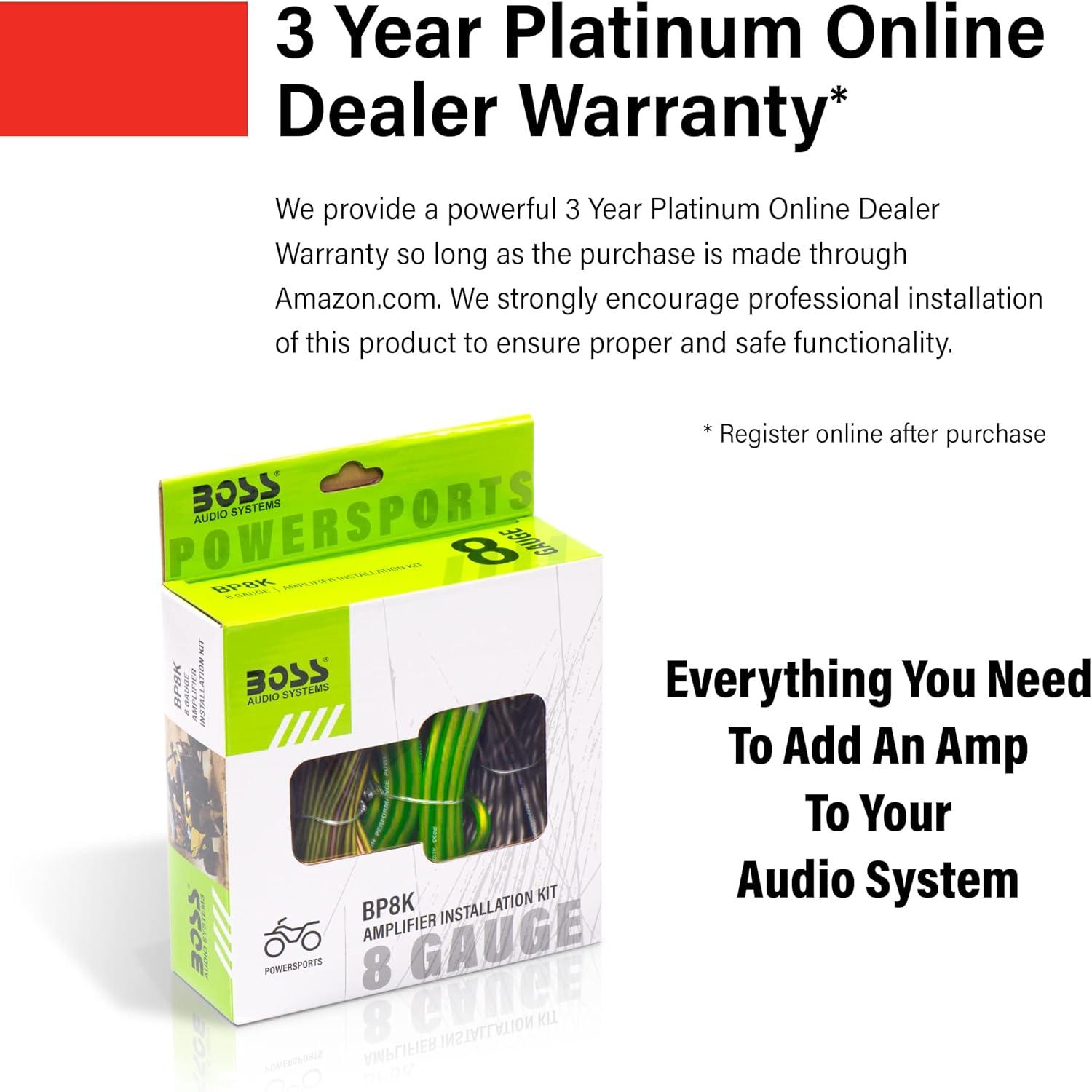 imageBOSS Audio Systems KIT20 0 Gauge Amplifier Installation Wiring Kit  A Car Amplifier Wiring Kit Helps You Make Connections and Brings Power to Your Radio Subwoofers and Speakers8 Gauge Powersports