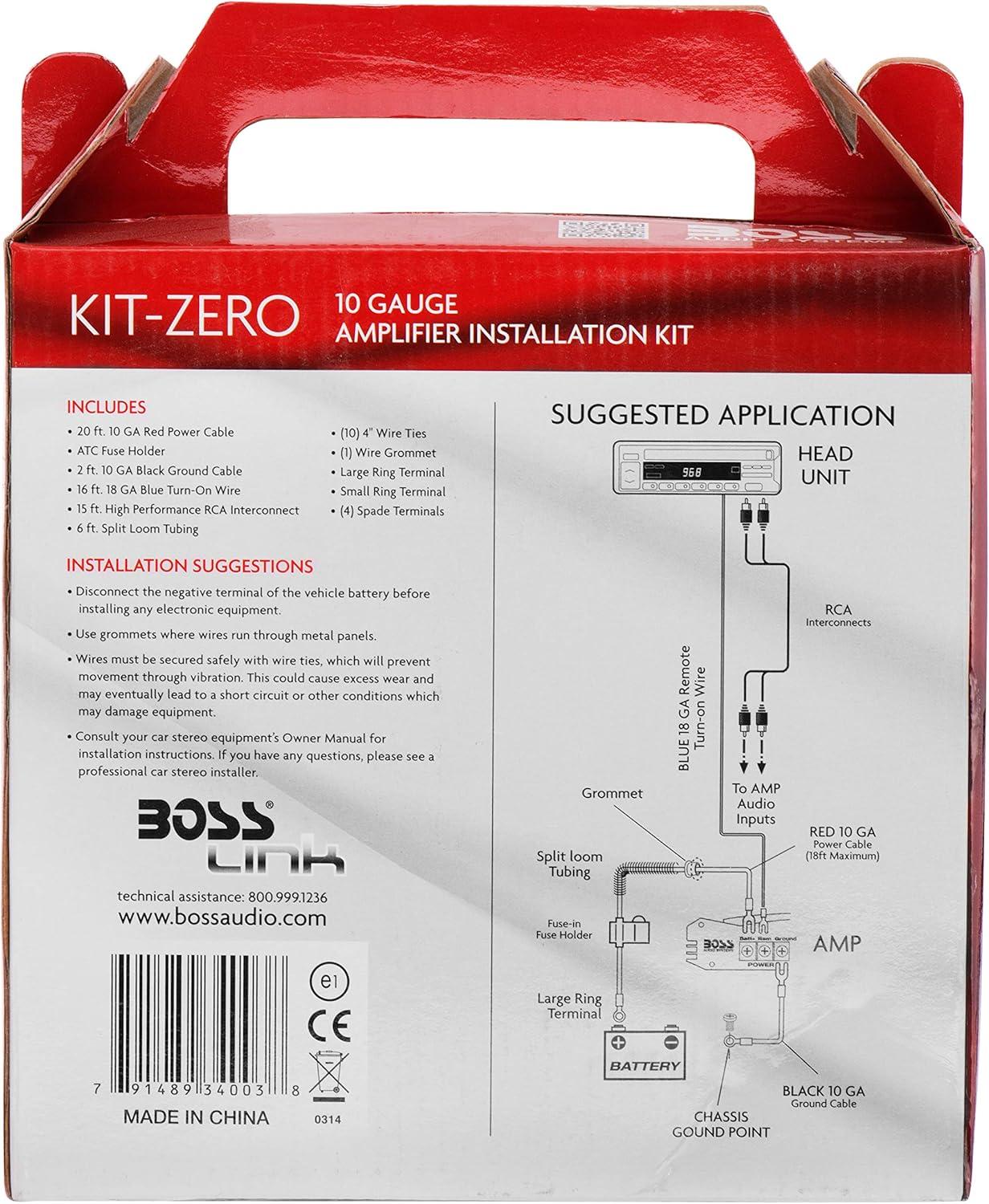 imageBOSS Audio Systems KIT20 0 Gauge Amplifier Installation Wiring Kit  A Car Amplifier Wiring Kit Helps You Make Connections and Brings Power to Your Radio Subwoofers and Speakers10 Gauge