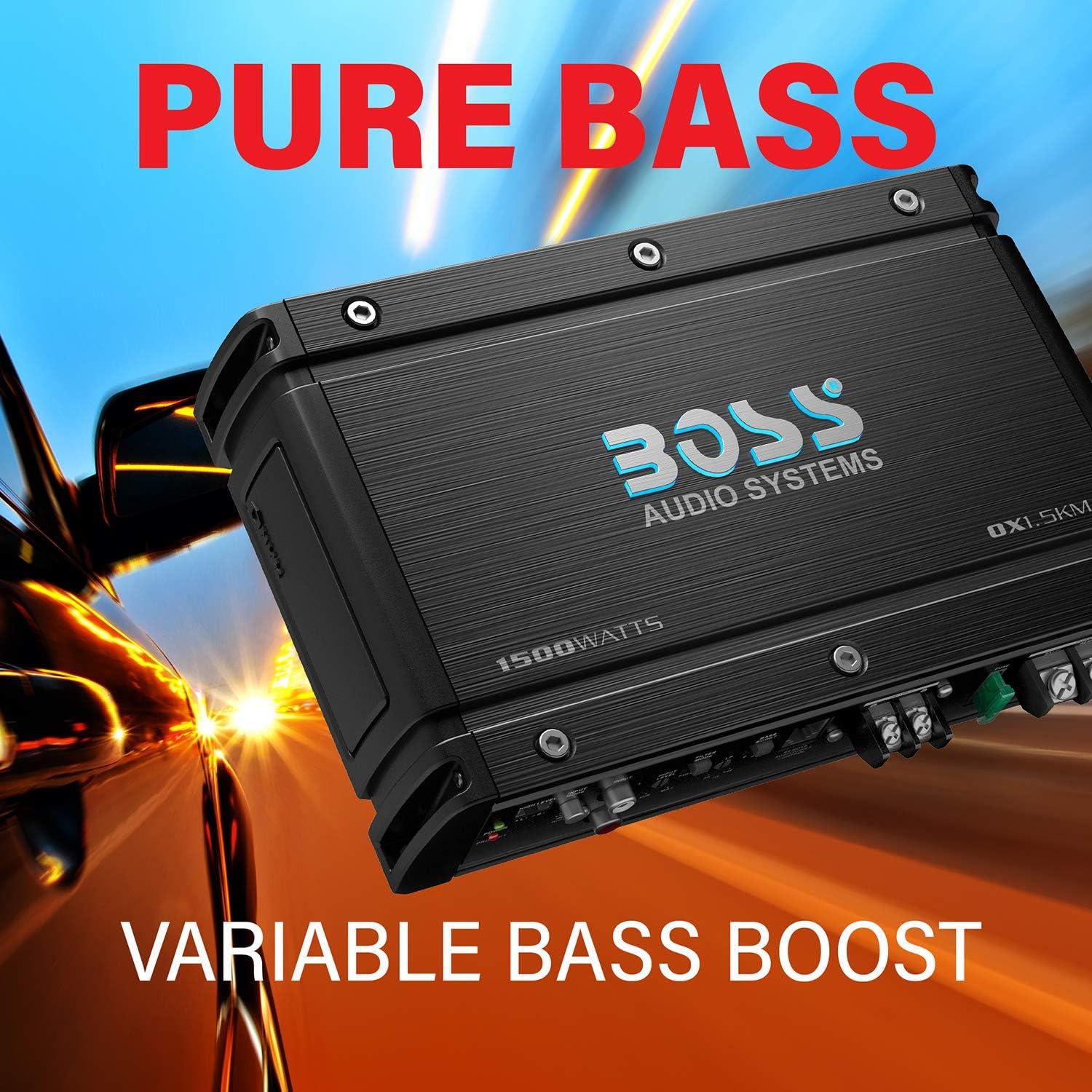 imageBOSS Audio Systems OX15KM Onyx Series Car Audio Subwoofer Amplifier  1500 High Output Class AB 24 Ohm LowHigh Level Inputs Low Pass Crossover MOSFET Power Monoblock Full Range1500W Monoblock