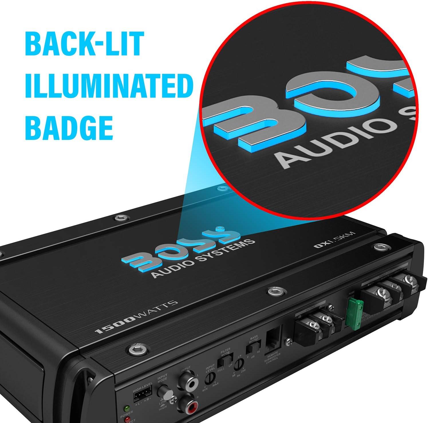 imageBOSS Audio Systems OX15KM Onyx Series Car Audio Subwoofer Amplifier  1500 High Output Class AB 24 Ohm LowHigh Level Inputs Low Pass Crossover MOSFET Power Monoblock Full Range1500W Monoblock