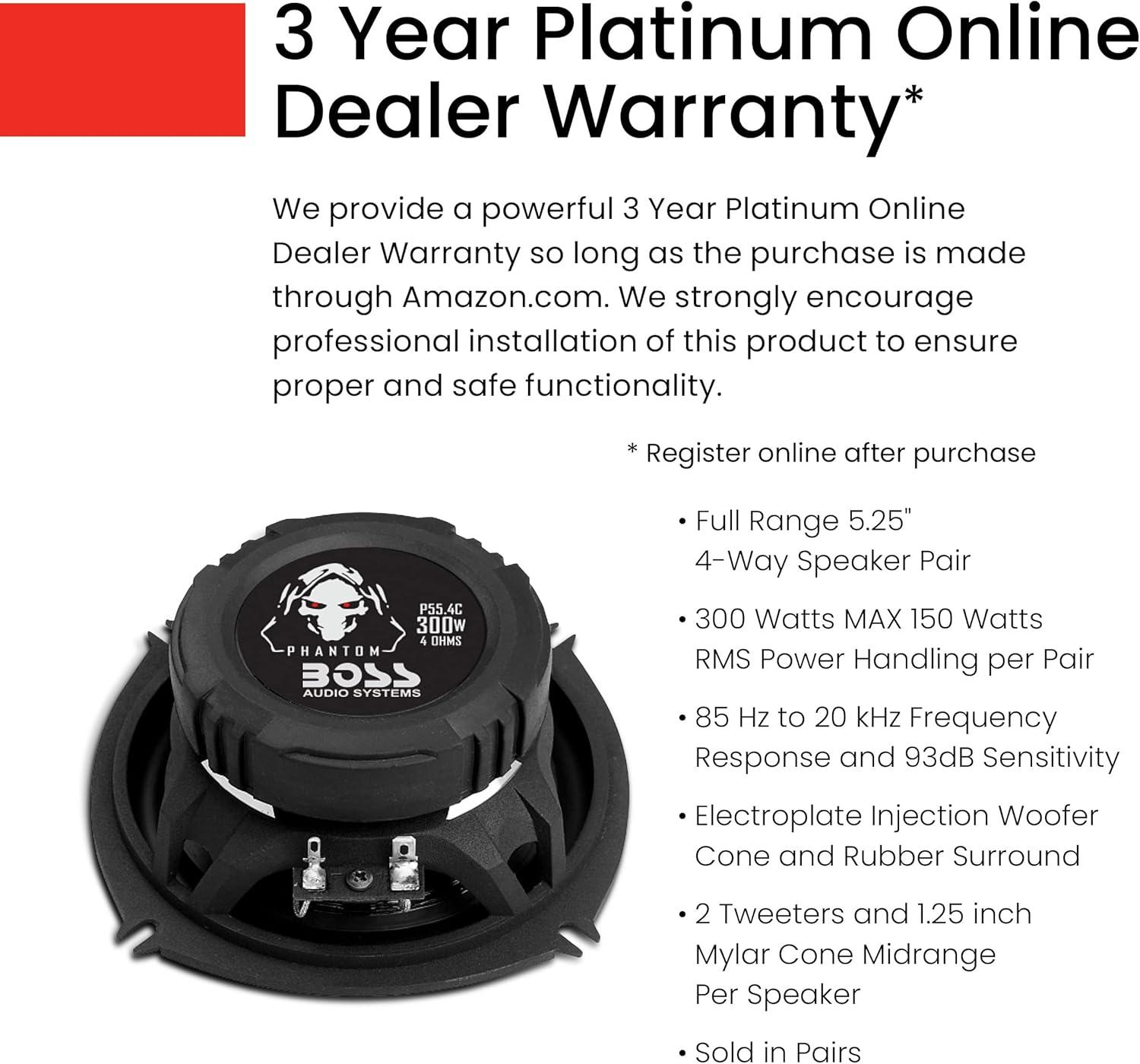 imageBOSS Audio Systems P554C Phantom Series 525 Inch Car Stereo Door Speakers  300 Watts Max 4 Way Full Range Audio Tweeters Coaxial Sold in Pairs525 4Way