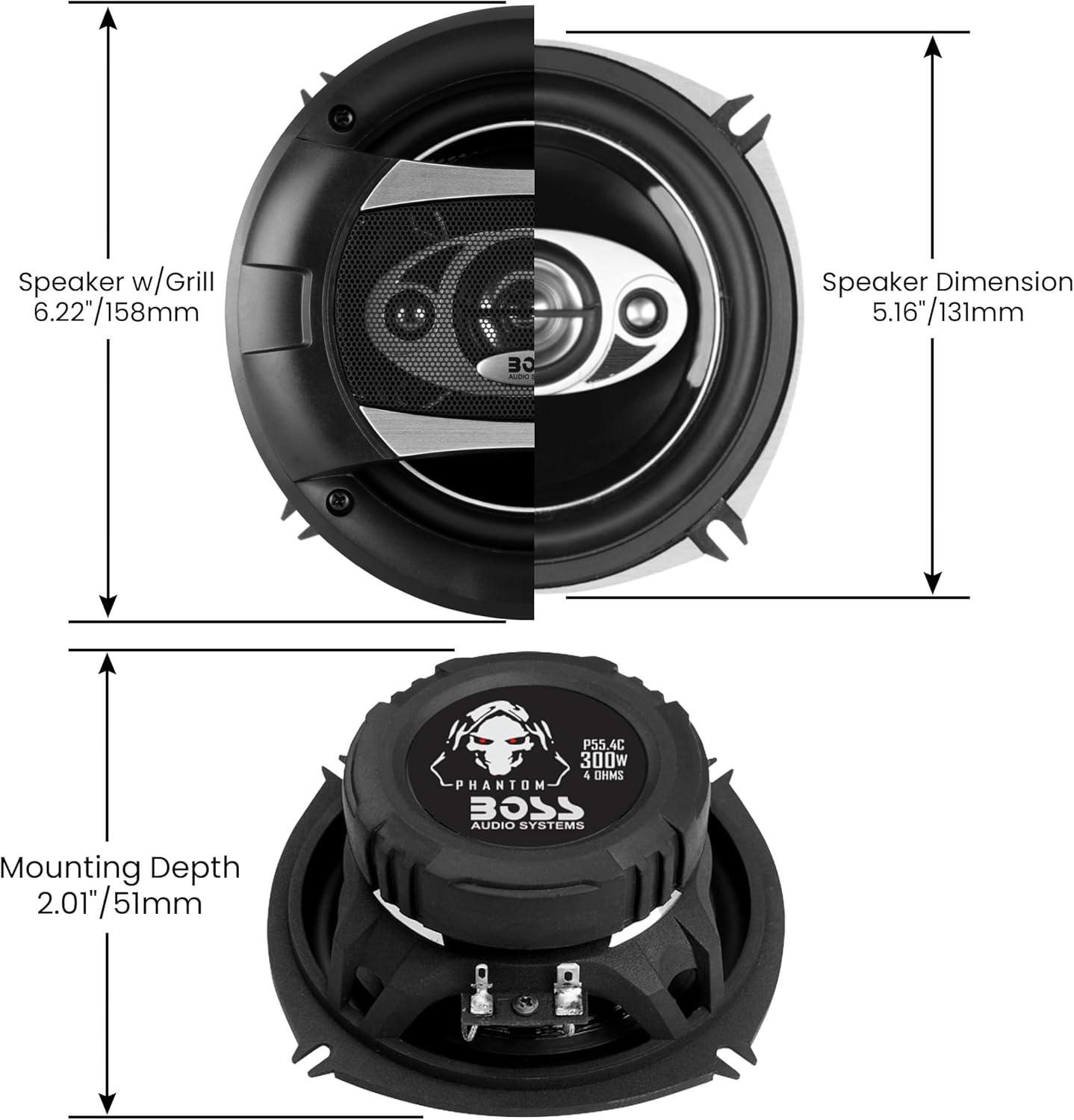 imageBOSS Audio Systems P554C Phantom Series 525 Inch Car Stereo Door Speakers  300 Watts Max 4 Way Full Range Audio Tweeters Coaxial Sold in Pairs525 4Way