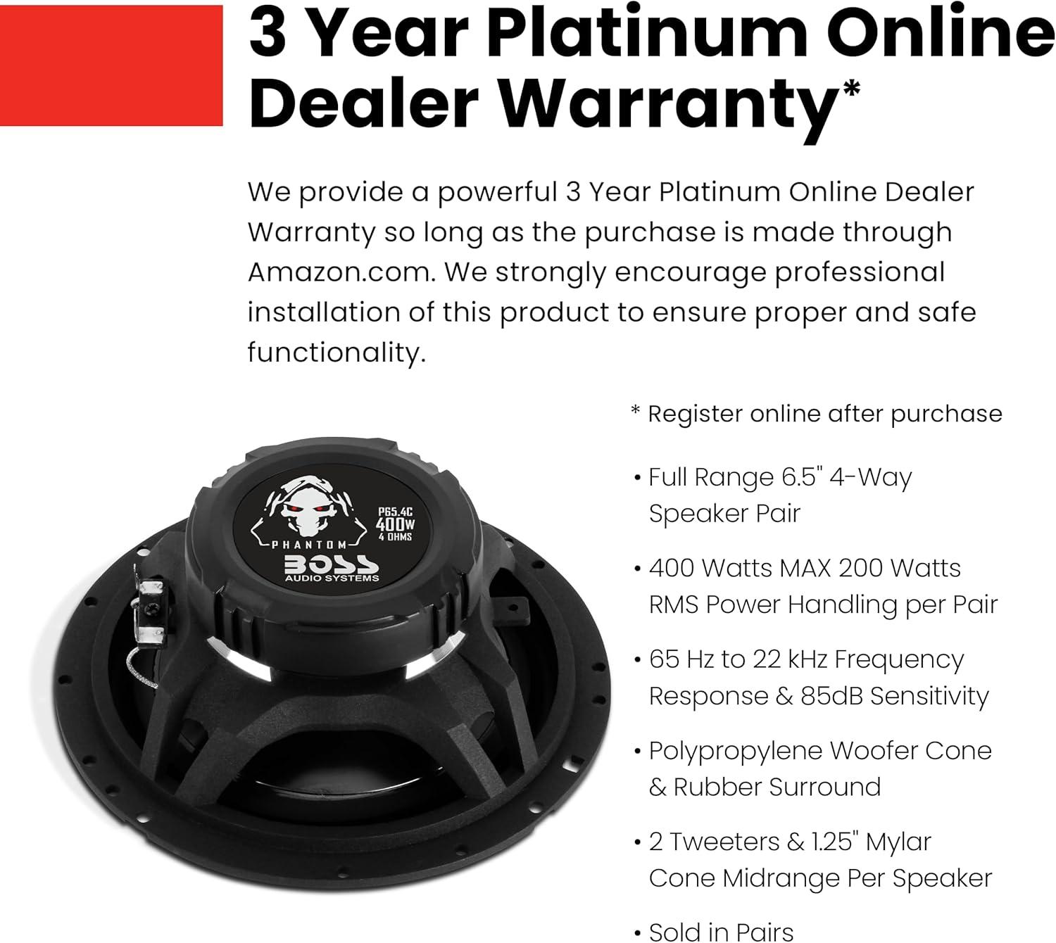 imageBOSS Audio Systems P554C Phantom Series 525 Inch Car Stereo Door Speakers  300 Watts Max 4 Way Full Range Audio Tweeters Coaxial Sold in Pairs65 4Way
