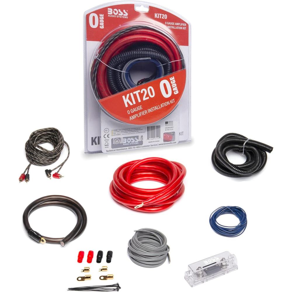 imageBOSS Audio Systems KIT20 0 Gauge Amplifier Installation Wiring Kit  A Car Amplifier Wiring Kit Helps You Make Connections and Brings Power to Your Radio Subwoofers and Speakers0 Gauge