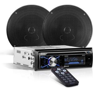 imageBOSS Audio Systems 750BRGB Car Stereo  Single Din Bluetooth CD Player AMFM Radio Receiver USB AUX Input Multi Color Illumination508UAB  2 Speaker Package