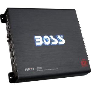 imageBOSS Audio Systems R3002 Riot Series Car Audio Amplifier  600 High Output 2 Channel 28 Ohm HighLow Level Inputs HighLow Pass Crossover Full Range Hook Up to Stereo and Subwoofer Class AB1200W 4 Channel
