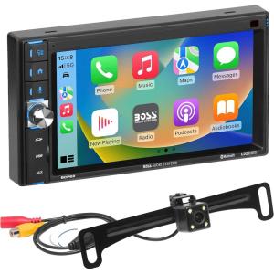 imageBOSS Audio Systems BCP62RC Car Stereo  Apple CarPlay Double Din 62 Inch Capacitive Touchscreen Bluetooth No CD DVD Player AMFM Radio Receiver Backup Camera