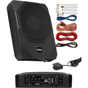 imageSound Storm Laboratories US10K 10 Inch Powered Under Seat Car Subwoofer  1000 Watts Max Dual 4 Ohm Voice Coil 8 Gauge Amp Installation Kit10 Inch  Wire Kit