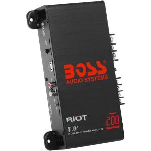 imageBOSS Audio Systems R1002 2 Channel Car Amplifier  200 High Output 28 Ohm Stable LowHigh Level Inputs Full Range Bridgeable Bass for Subwoofer200W 2 Channel